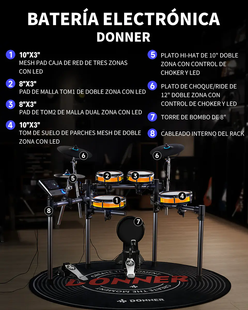 Batería Electrónica Donner BackBeat Profesional Pantalla Táctil 7 2