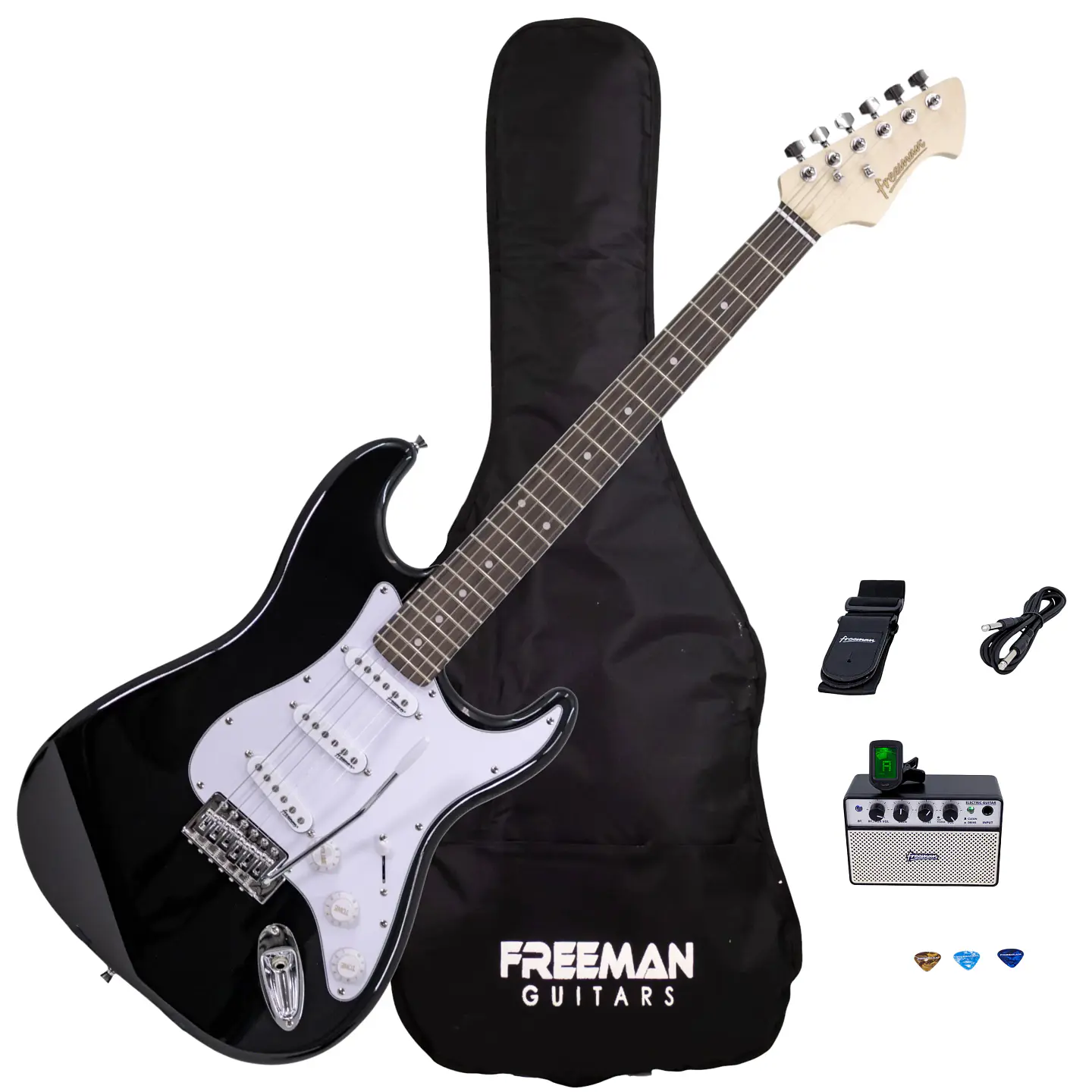 Pack Guitarra Eléctrica Freeman Rockstarter Black + Amplificador 1