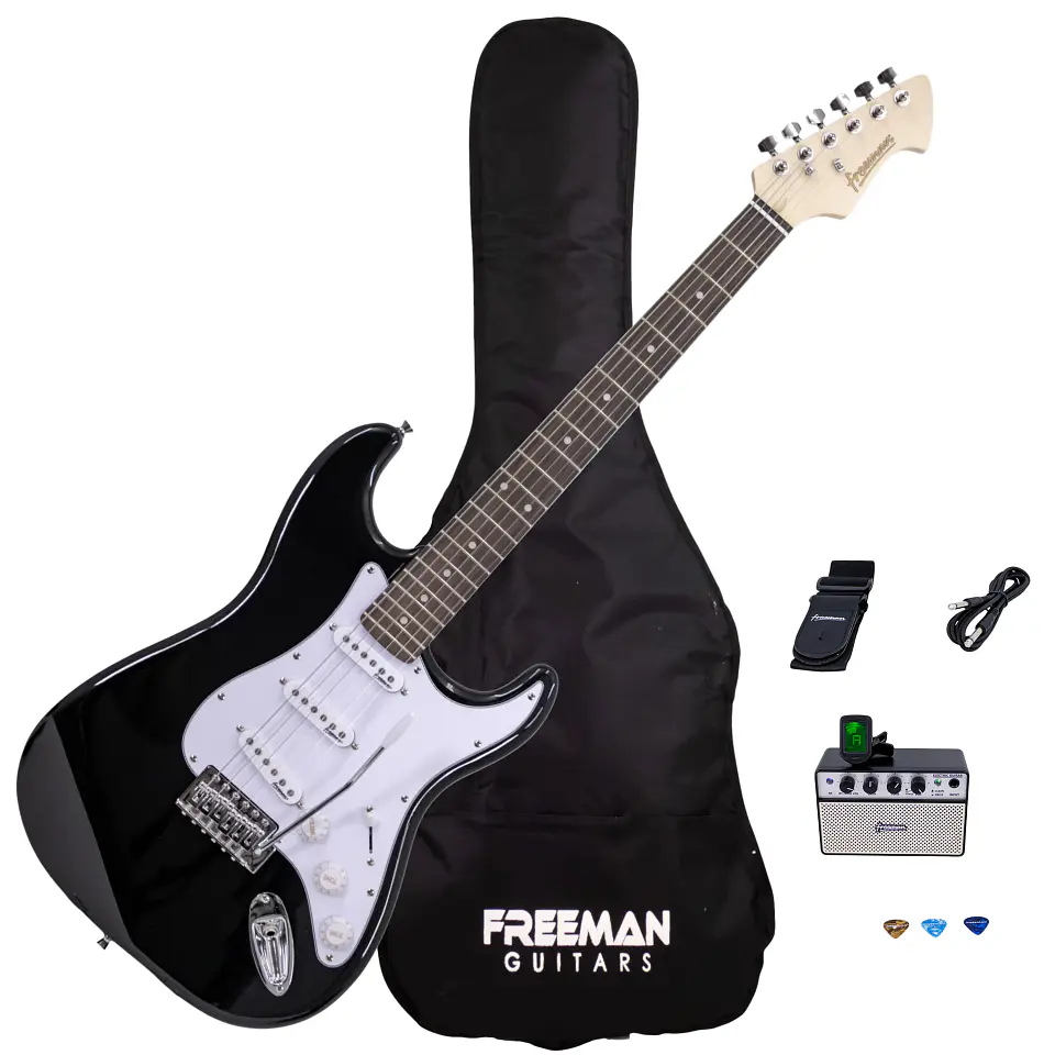 Pack Guitarra Eléctrica Freeman Rockstarter Black + Amplificador 1