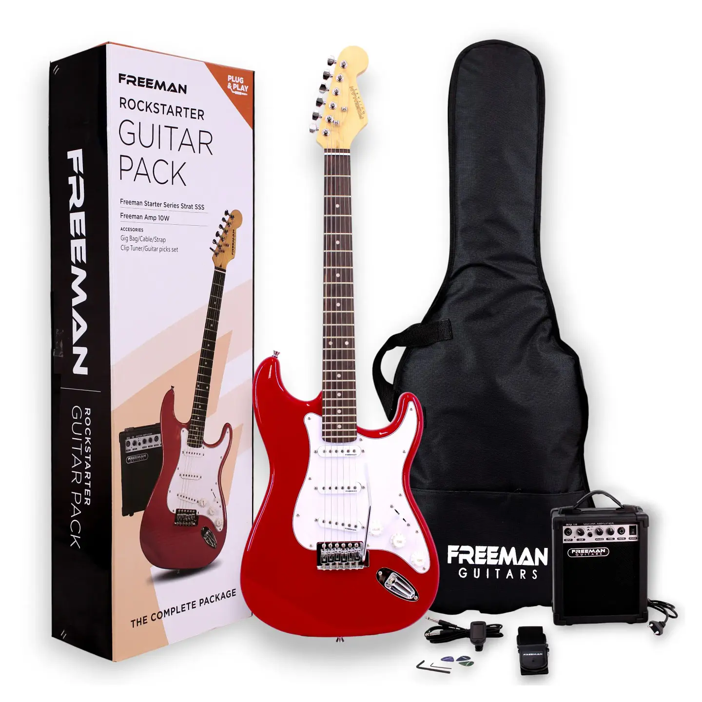 Pack Guitarra Eléctrica Freeman Rockstarter Red + Amplificador 1