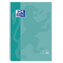 Oxford Europeanbook 1 Cuaderno Espiral Formato A4+ Cuadriculado 5x5mm - 80 Hojas - Banda de Color - Tapa Extradura Brillante - Color Ice Mint