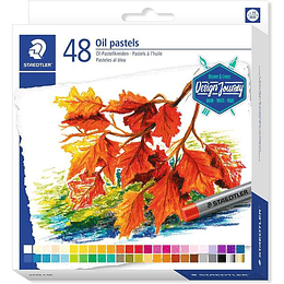 Staedtler Pasteles al Oleo 2420 Pack de 48 Ceras Blandas - Resistencia a la Rotura - Extremadamente Brillantes - Colores Surtidos