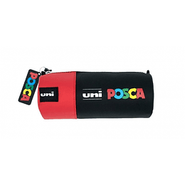 Uni Posca Estuche de Lona 8,5x19,5cm - Ideal para Rotuladores y Utiles Escolares - Cierre de Cremallera - Color Negro/Rojo