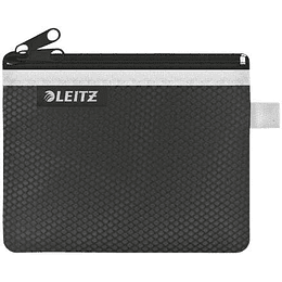 Leitz WOW Bolsa Porta-Todo Pequeña 2 Compartimentos - Tamaño 105x6x140mm - Lavable y Duradera - Cierre de Cremallera - Color Negro