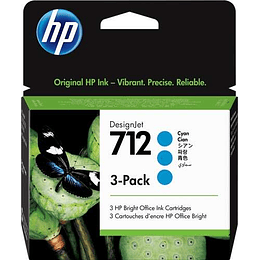 HP 712 Cyan Pack de 3 Cartuchos de Tinta Originales - 3ED77A