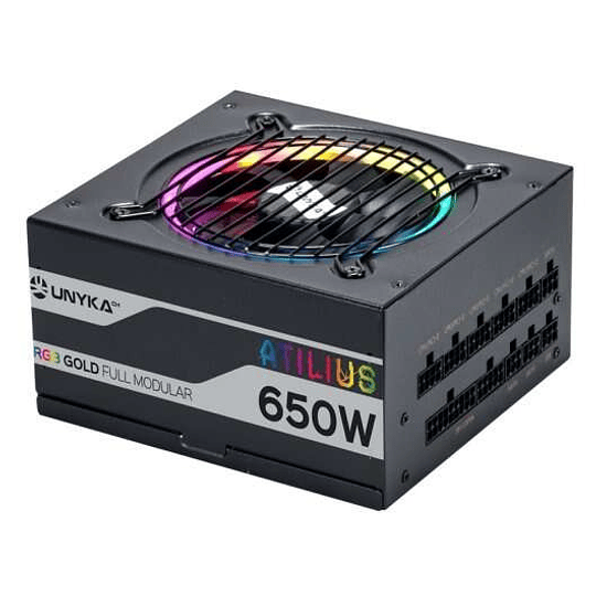 Unykach Atilius RGB Black 650W Fuente de Alimentacion 650W ATX 2.31 - Iluminacion RGB - Full Modular - PFC Activo - Ventilador 120mm