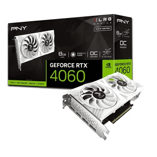 PNY GeForce RTX 4060 OC XLR8 Verto Ed. Blanca Tarjeta Grafica 8GB GDDR6 Dual Fan - PCIe 4.0, HDMI, DisplayPort