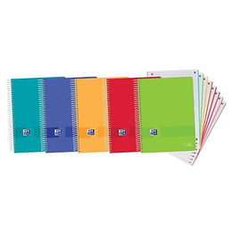 Oxford Europeanbook 8 Live & Go Pack de 5 Cuadernos Espiral Formato A4+ Cuadriculado 5x5mm - 160 Hojas Microperforadas con 4 Taladros - Tapa de Plasti