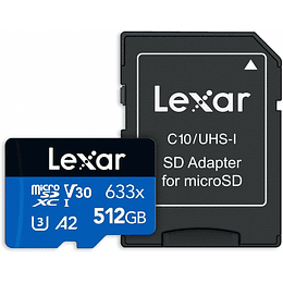 Lexar 633x Tarjeta de Memoria microSDXC UHS-I 512GB - Alta Capacidad - Velocidad de Lectura hasta 100MB/s - Incluye Adaptador SD - Color Azul