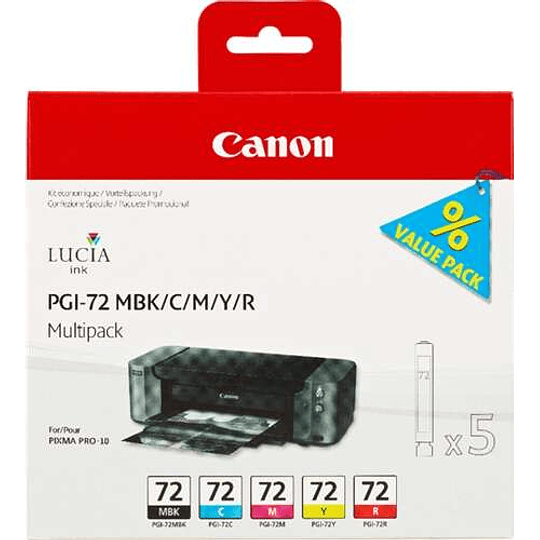 Canon PGI72 Pack de 5 Cartuchos de Tinta Originales - Negro Mate, Cyan, Magenta, Amarillo, Rojo - 6402B009