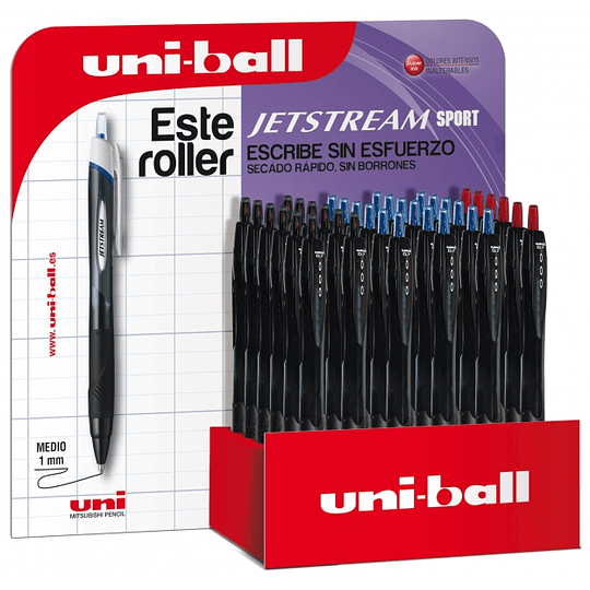 Uni-ball SXN-157 JetStream Sport Expositor de 36 Boligrafos Retractiles - Punta de Bola 0.7mm - Tinta Pigmentada Resistente al Agua y Luz - Secado Ins