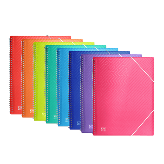 Oxford Urban A4 Carpeta de 40 Fundas con Espiral - Fundas de 50mic - Tapa de Plastico Translucido - Cierre de Gomas - Colores Surtidos