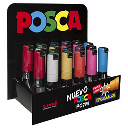 Posca PC-7M Expositor de 20 Marcadores de Pintura - Punta de Bala 4.5-5.5mm - Tinta Base al Agua - Resistente a la Luz - Colores Surtidos