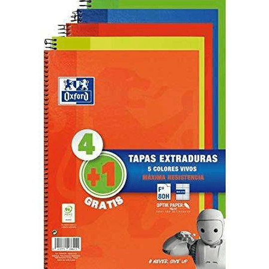 Oxford Classic Write & Erase Pack 5 Cuadernos Espiral Formato Folio Cuadriculado 4x4mm - 80 Hojas - Tapas Extraduras con Pizarra Blanca - Colores Surt