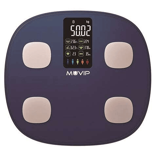 Muvip Smart Body Bascula de Baño Digital Bluetooth - Pantalla LCD Color - Plataforma de Cristal Templado - Sensores Alta Precision - 15 Memorias - Pes