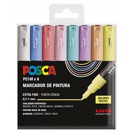 Posca PC1M Pack de 8 Marcadores de Pintura - Punta Conica 0.7mm - Tinta Base al Agua - No Permanente - Resistente a la Luz - Inodoro - Ideal para Cart