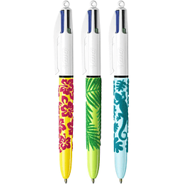 Bic 4 Colours Velours Boligrafo de Bola Retractil - Punta Media de 1.0 mm - Tinta con Base de Aceite - Diseño Jungla