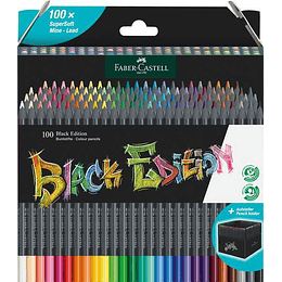 Faber-Castell Black Edition Pack de 100 Lapices de Colores - Mina Supersuave - Madera Negra - Ideales para Dibujo sobre Papel Claro, Oscuro y de Color