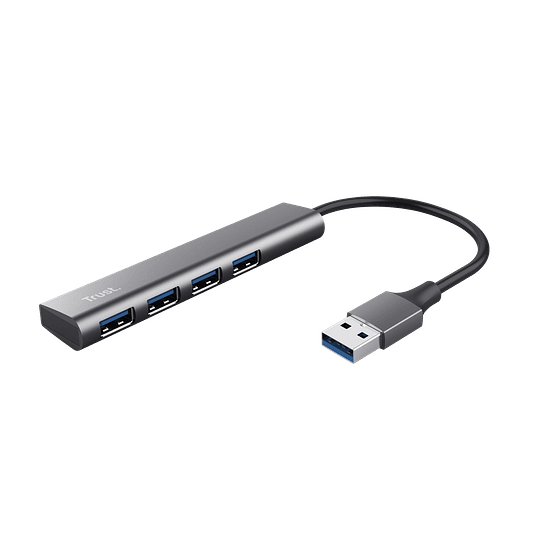 Trust Hub USB de Aluminio Halyx - 4 Puertos USB-A - Velocidad de 5 Gbps - Compacto y Resistente - Conexion Sencilla