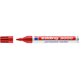 Edding 3000 Rotulador Permanente - Punta Redonda de 1.5mm - Trazo entre 1.5 y 3mm - Recargable - Secado Rapido - Color Rojo