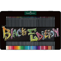 Faber-Castell Black Edition Caja Metalica de 36 Lapices de Colores - Mina Supersuave - Madera Negra - Ideales para Dibujo sobre Papel Claro, Oscuro y 