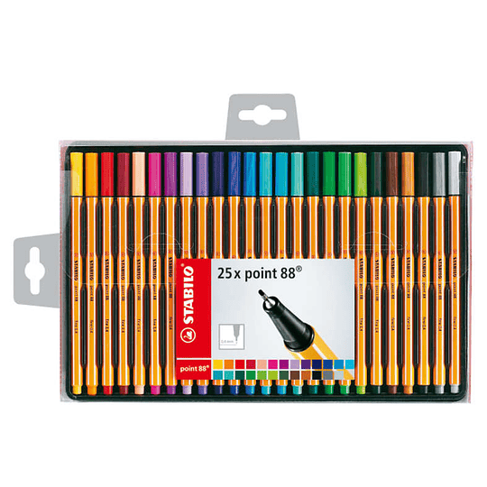 Stabilo Point 88 Pack de 25 Rotuladores de Punta Fina de Fibra - Trazo de 0.4 mm - Tinta con Base de Agua - Colores Surtidos