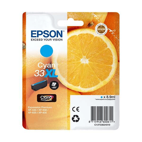 Epson T3362 (33XL) Cyan Cartucho de Tinta Original - C13T33624012