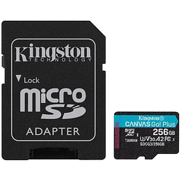 Kingston Tarjeta Micro SDXC 256GB UHS-I U3 V30 Clase 10 170MB/s Canvas Go Plus con Adaptador