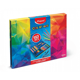 Maped Color`Peps Pack de 150 Piezas para Colorear con Rotuladores, Lapices de Colores Fuertes, Infinity, Aqua, Pastel y Duo World, Ceras, Rotulador co