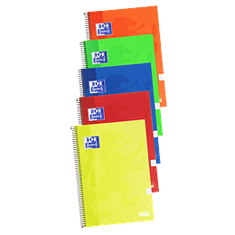 Oxford School Classic Write&Erase Cuaderno Espiral Folio 80 Hojas Cuadricula 4x4mm con Margen - Tapa Extradura - Colores Surtidos