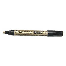 Pilot Super Color Rotulador Permanente - Punta de 4,5mm de Poliacetal - Tinta muy Densa y Opaca - Cuerpo Metalico - Color Oro