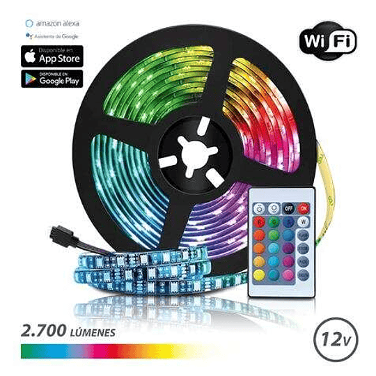 Elbat Tira LED RGB WiFi 12V 2700lm - 30 Led por Metro - Control Remoto - Longitud 5m