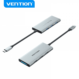 Vention Docking Station 6 en 1 USB-C a HDMI 4K/3xUSB3.0/Lector SD/MicroSD - 0.15m - Color Gris