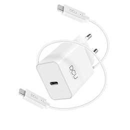 DCU Tecnologic Cargador USB Tipo C 30W - Carga Rapida y Eficiente - Diseño Compacto y Portatil - Cable de Alta Calidad - Color Blanco