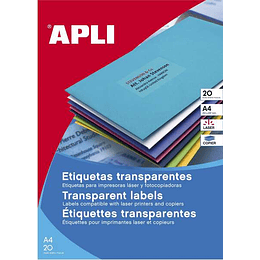 Apli Etiquetas Permanentes Translucidas 210 x 297 mm - 20 Hojas - Resistentes Intemperie