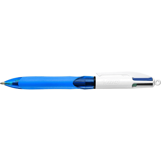 Bic 4 Colours Grip Boligrafo de Bola Retractil con Grip - Punta Media de 1mm - Trazo de 0.4mm - Tinta con Base de Aceite - Cuerpo Blanco/Azul Transpar