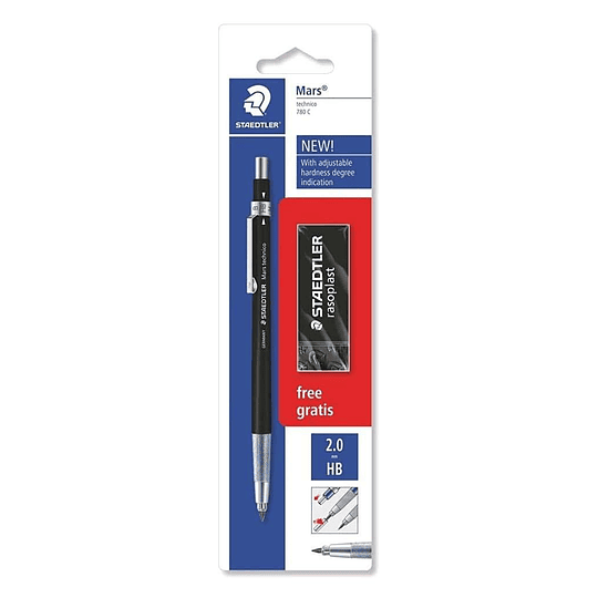 Staedtler Mars Technico 780 C Pack de 1 Portaminas Tecnico de 2mm + 1 Goma de Borrar Rasoplast