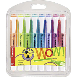 Stabilo Swing Cool Pack de 8 Marcadores Fluorescentes - Cuerpo Plano - Punta Biselada - Trazo entre 1 y 4mm - Tinta con Base de Agua - Antisecado - Co