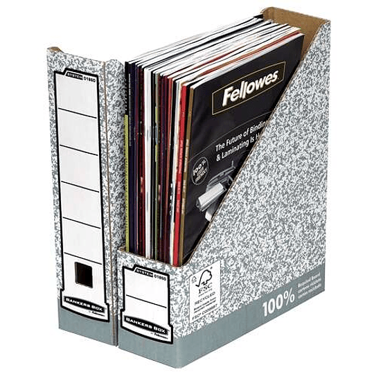 Fellowes Bankers Box Revistero A4 80mm - Montaje Manual - Carton Reciclado Certificacion FSC - Color Gris