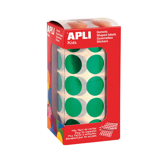 Apli Gomets Redondos Ø 20mm Verde Metalizado - 59 Hojas Pretroqueladas - Adhesivo Permanente - Normas EN-71 y FSC - Adhesivo Base Agua - Materiales Re