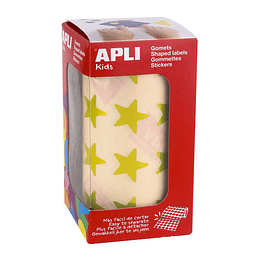 Apli Gomets Estrella Amarillo Metalizado - Tamaño 19.5mm - 1416 Gomets por Rollo - Adhesivo Base Agua - Normas EN-71 y FSC