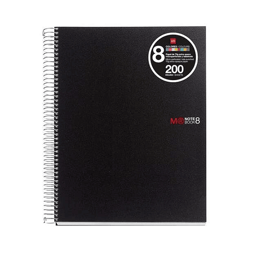 Miquel Rius Notebook8 Cuaderno de Espiral Formato A4 - 200 Hojas de 70 gr Microperforadas con 4 Taladros - Cubiertas de Polipropileno - Cuadricula 5x5