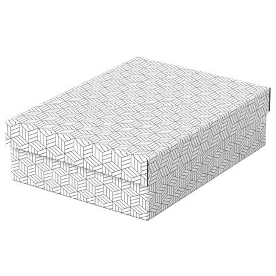 Esselte Pack de 3 Cajas Medianas de Almacenamiento con Tapa 265x100x360mm - Carton 100% Reciclado y Reciclable - Diseño Blanco con Dibujo