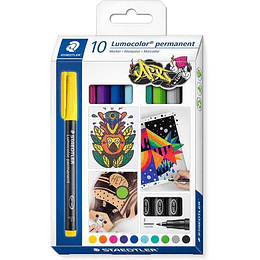 Staedtler Lumocolor 318 C10 Pack de 10 Rotuladores Permanentes - Trazo de 0.6mm Aprox - Secado Rapido - Colores Surtidos