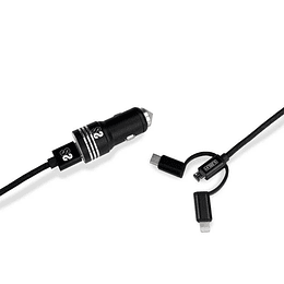 Subblim Cargador de coche doble USB - Longitud 1m - Carga rápida hasta 2.400Amp/12W - Exterior de fibra de nailon resistente - Color Negro