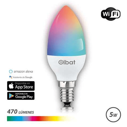 Elbat Bombilla LED Vela Smart Wi-Fi C37 E14 5W 470lm RGB - Temperatura 2700K a los 6000K - Control de Voz - Control Remoto - 3 Modos de Color: Frio, N