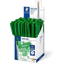 Staedtler Stick 430 Boligrafo con Capuchon - Punta 0.35mm - Tinta Endeleble - Color Verde