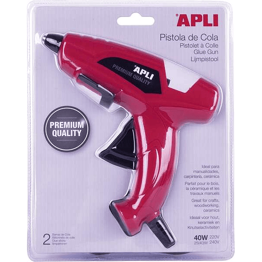 Apli Pistola de Cola Termofusible 40W para Barras de Ø11mm - Incluye 2 Barras de Cola de Ø11mm x 10cm - Color Rojo