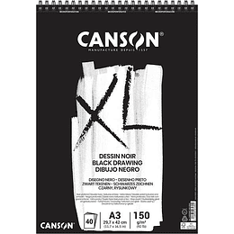 Canson XL Black Bloc de 40 Hojas Negras 150g A3 - Grano Fino - Espiral Microperforado