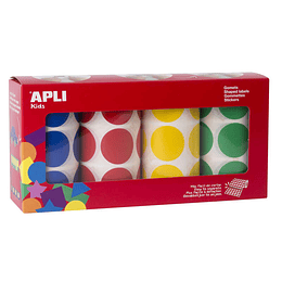 Apli Gomets Redondos Ø 33mm - Pack de 4 Rollos con 2832 Gomets - Adhesivo Permanente - Ideal para Desarrollar Habilidades en Guarderias